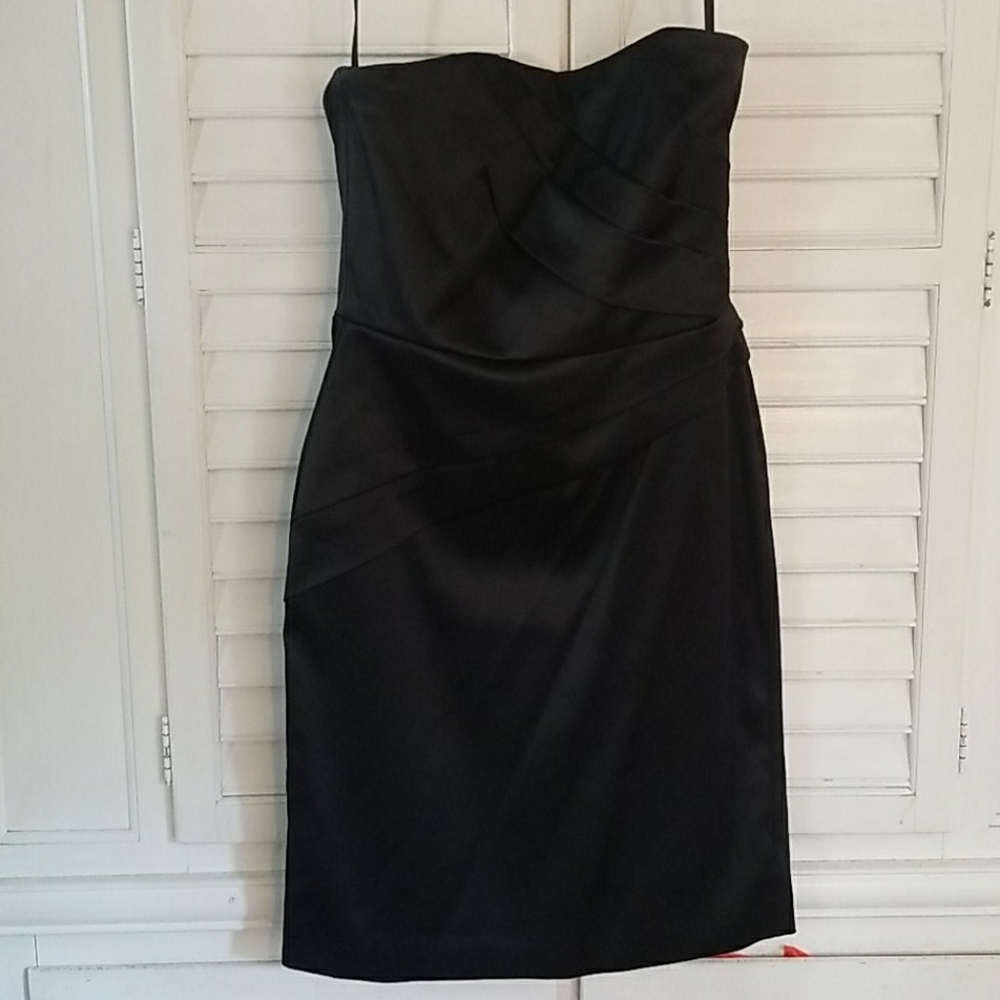 Black satin strapless dress